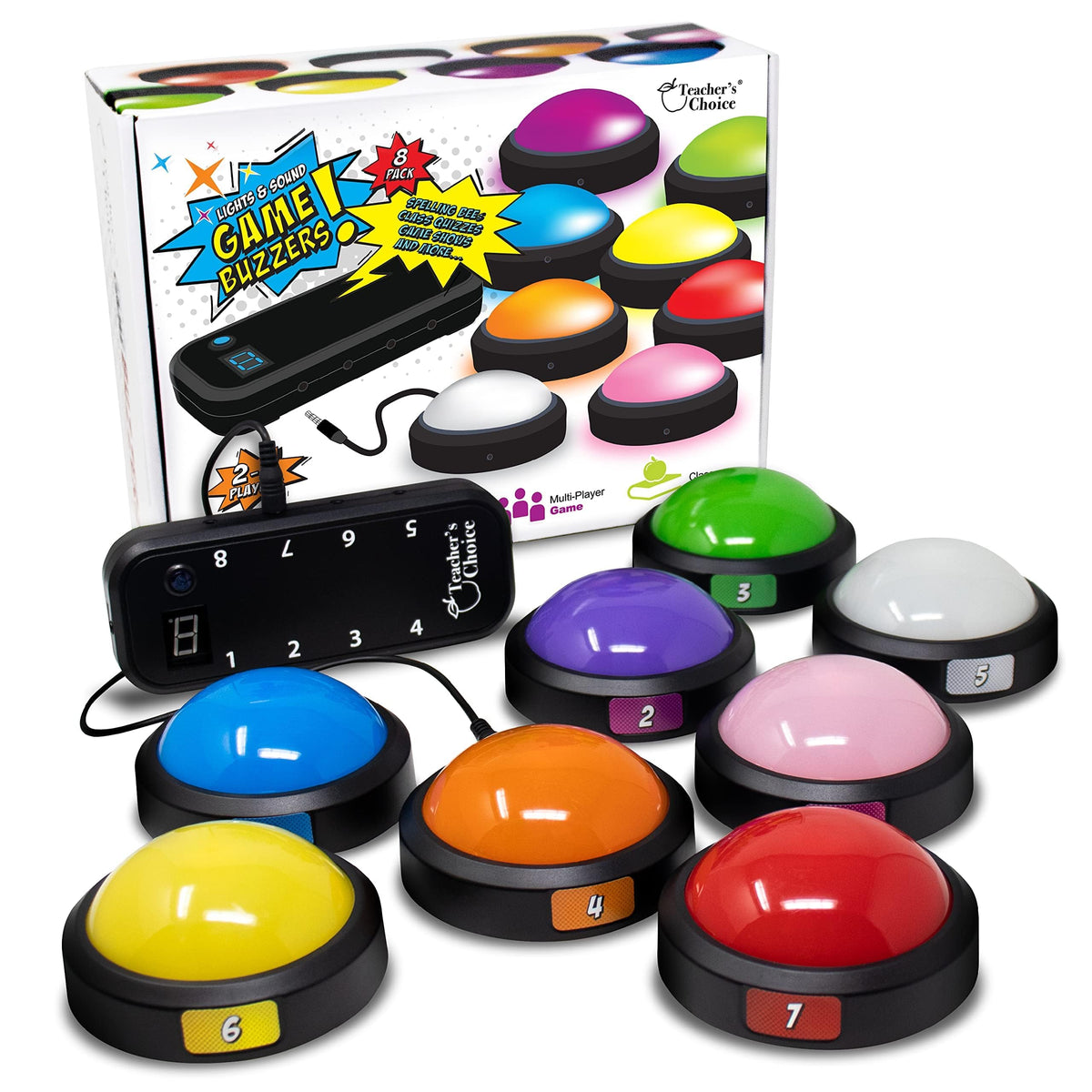 Teacher's Choice light-up buzzer system front console glows to highlight the winner.