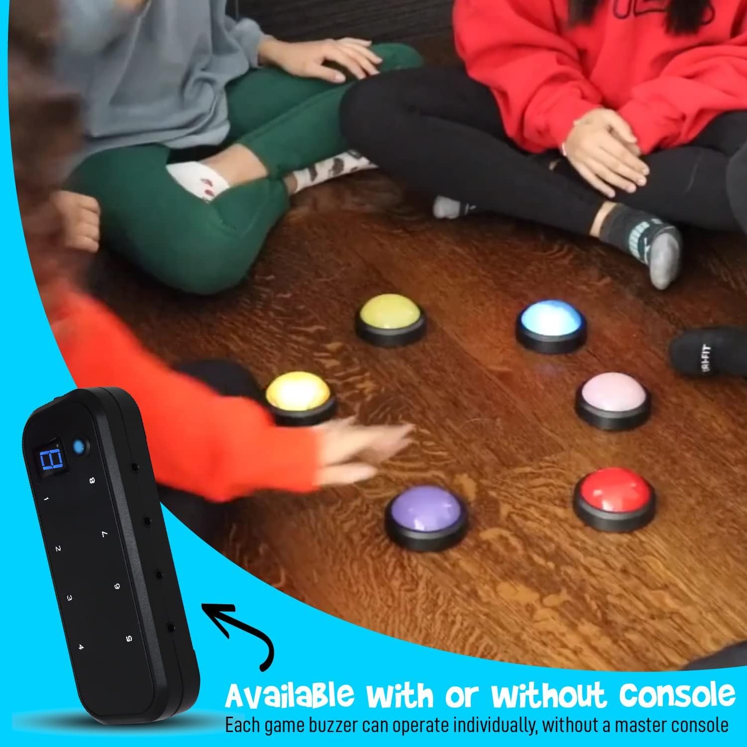 Teacher's Choice light-up buzzer system illuminated buzzers during live game.