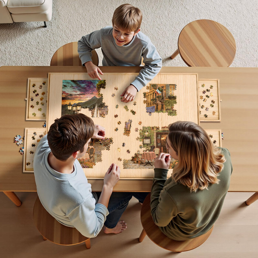 TEAKMAMA board folded compactly under a sofa for easy storage