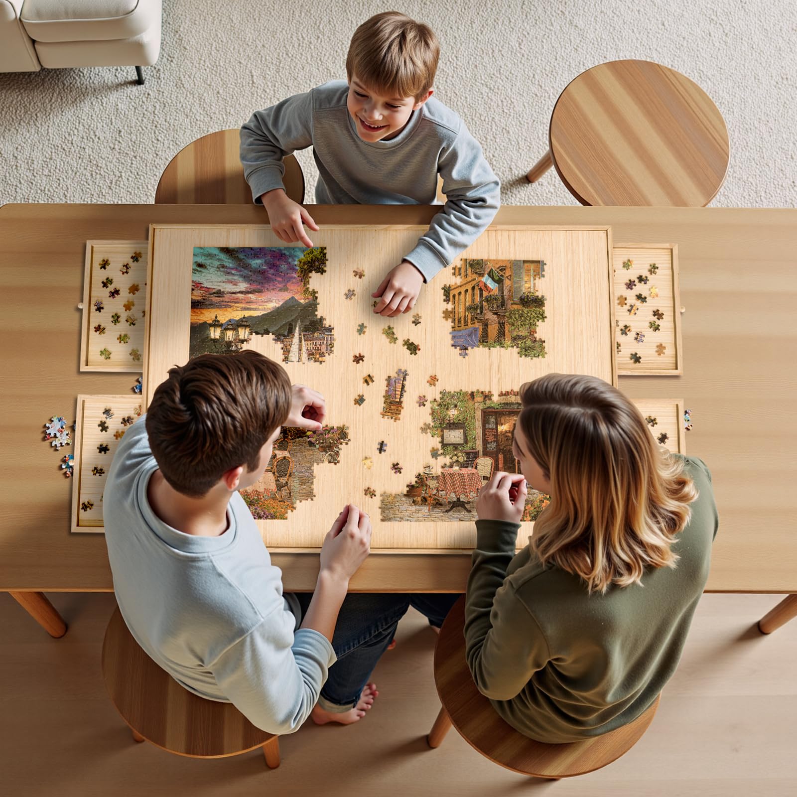 TEAKMAMA solid wood frame arrives fully assembled for immediate puzzling fun.