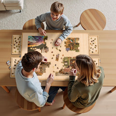 TEAKMAMA solid wood frame arrives fully assembled for immediate puzzling fun.