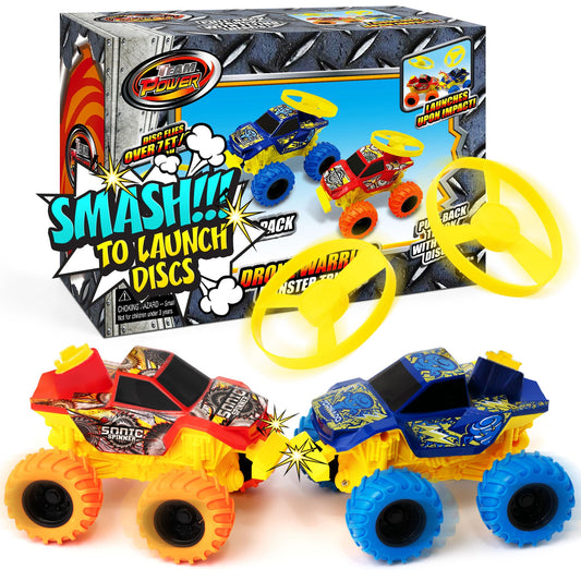 Team Power Drone Warrior front view shows two 5.2-inch monster trucks, ideal for indoor battles.