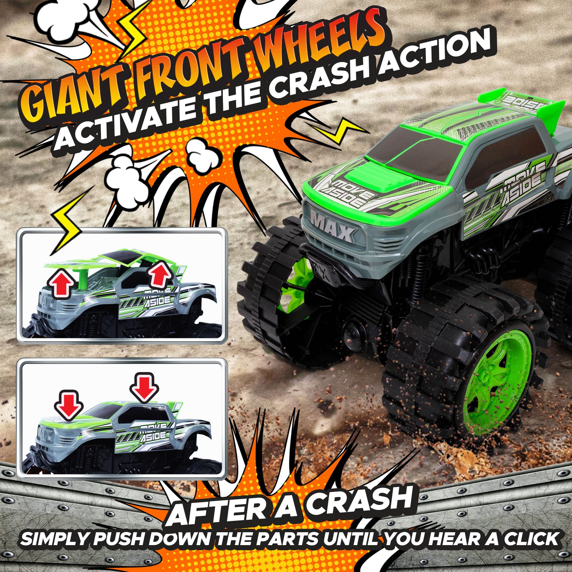 Team Power giant front wheels smash for thrilling stunt moments