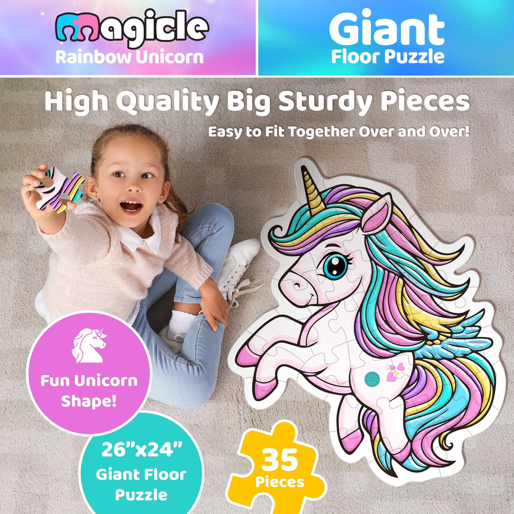 Team Power Music and Sound Unicorn Floor Puzzle — kid-friendly pieces help small hands build confidence.