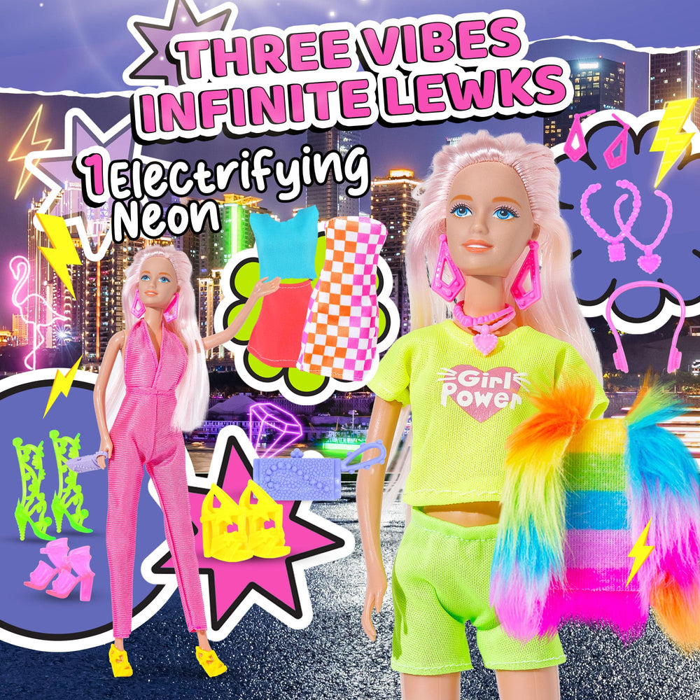 Team Power neon-style wardrobe sparks vibrant mix-and-match outfits.