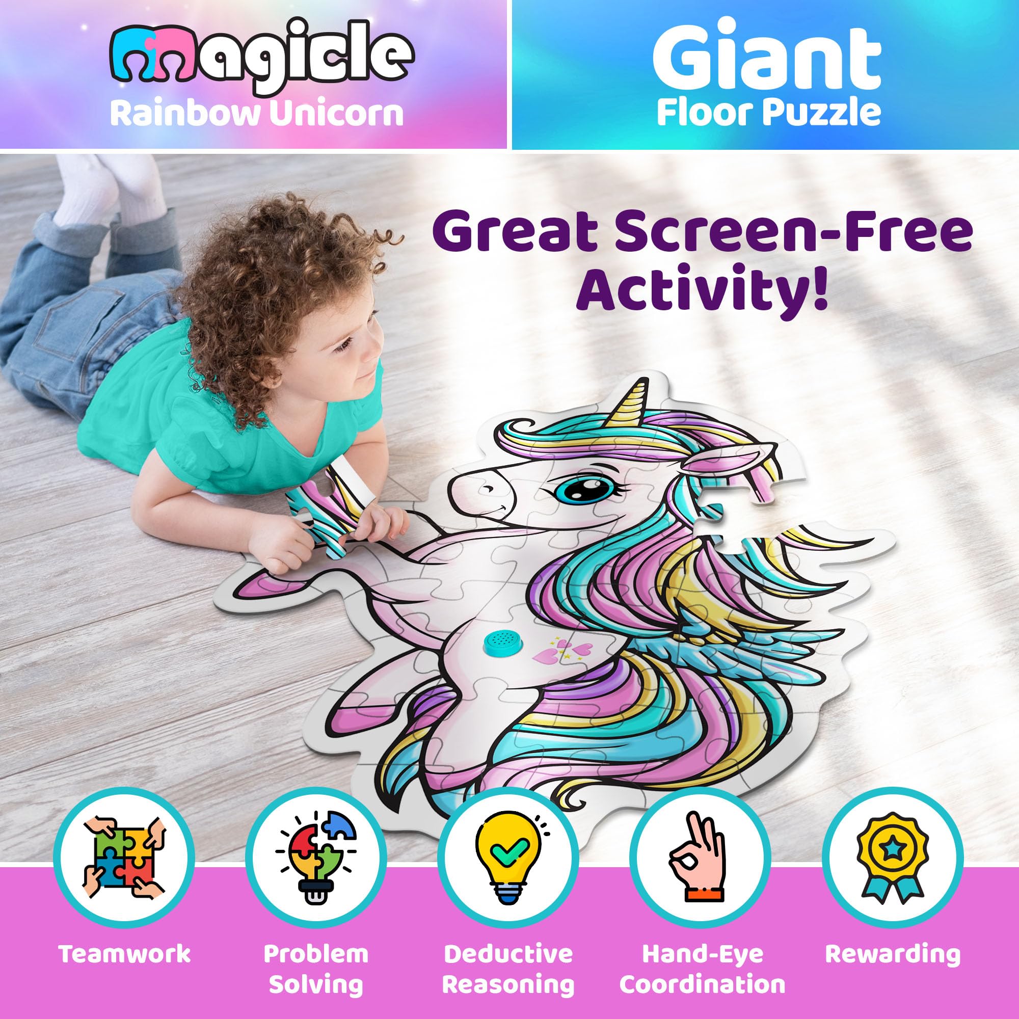 Team Power Music and Sound Unicorn Floor Puzzle — vibrant artwork sparks creativity during play.