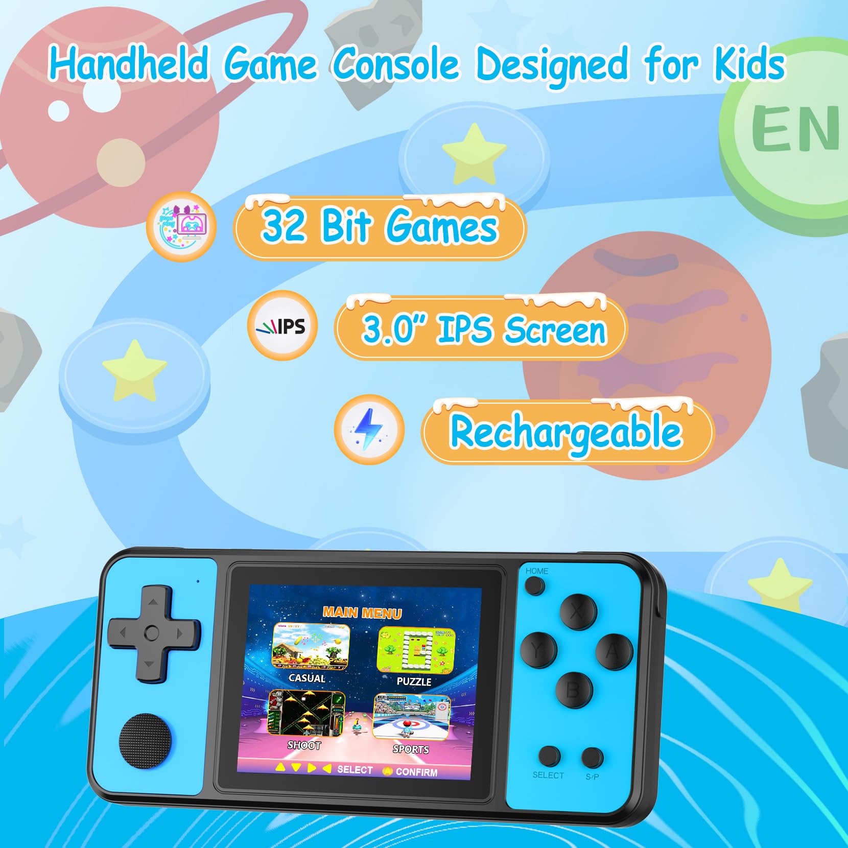 TEBIYOU 3.0 IPS display handheld delivers crisp, vibrant visuals for immersive play