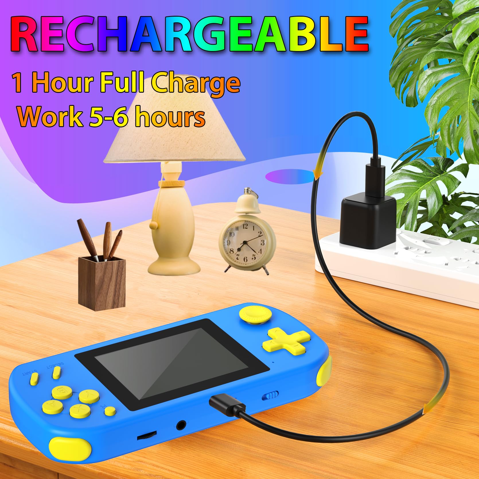 TEBIYOU rechargeable battery powers up to 5 hours of play.