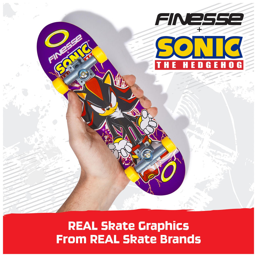 Tech Deck die-cast trucks and detailed wheels provide smooth hand-powered tricks.
