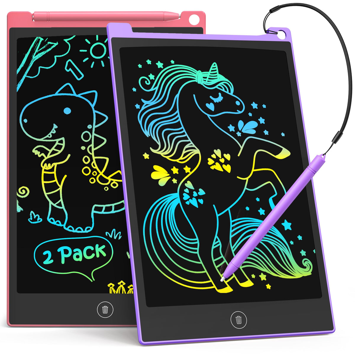 TECJOE 2-Pack 10-Inch LCD writing tablet front view for kids' doodling and learning
