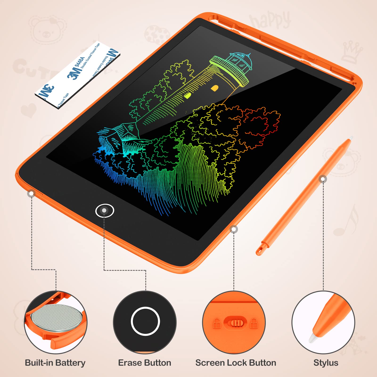 TECJOE 2-pack LCD writing tablet lock button close-up for protection.