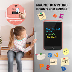 TECJOE pink LCD writing tablet for kids, compact and mess-free.