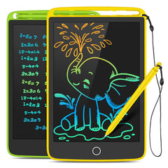 TECJOE 2 pack LCD writing tablet front view with yellow-green frame, bright and kid-friendly display for doodling