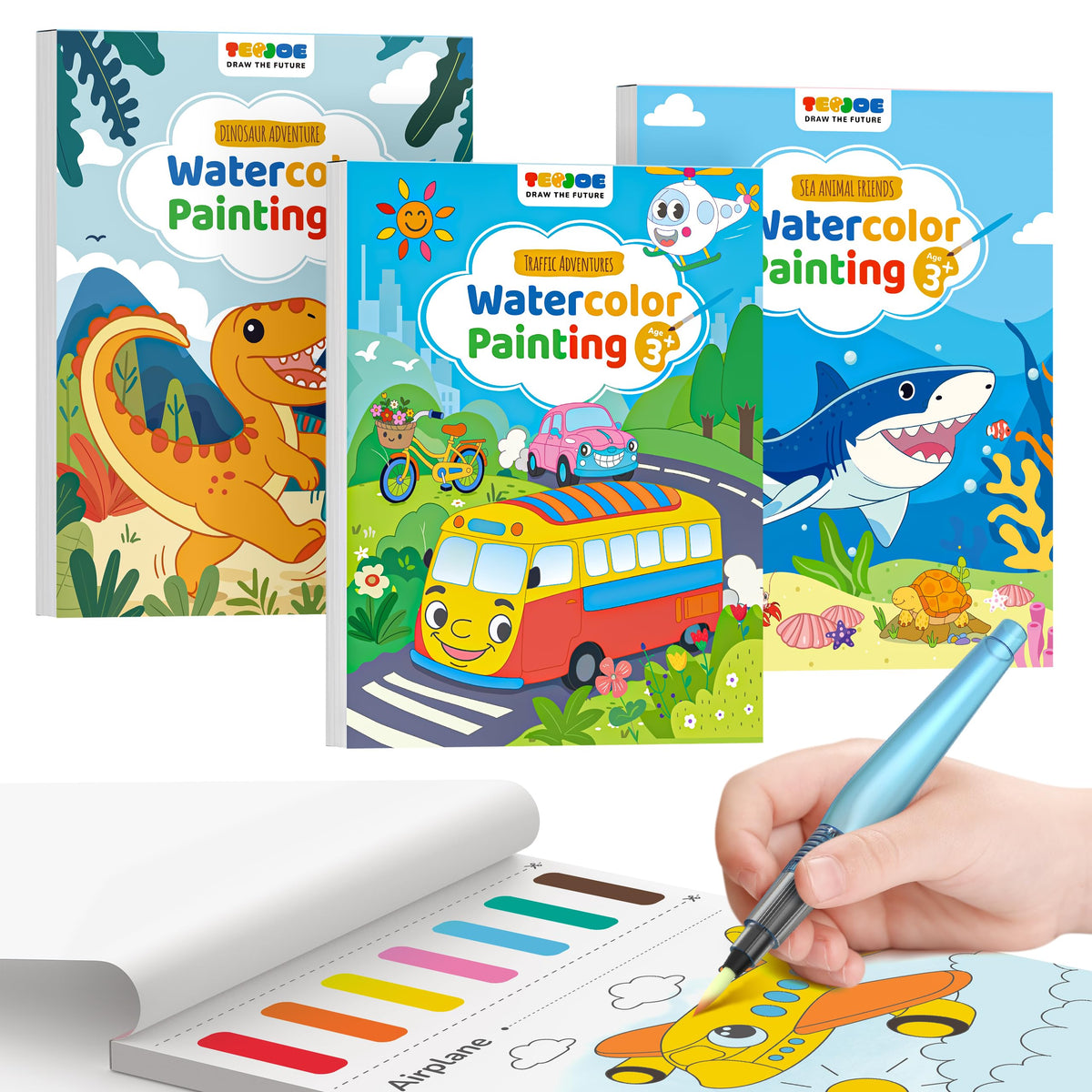 TECJOE 3-pack paint with water books front cover for mess-free painting.