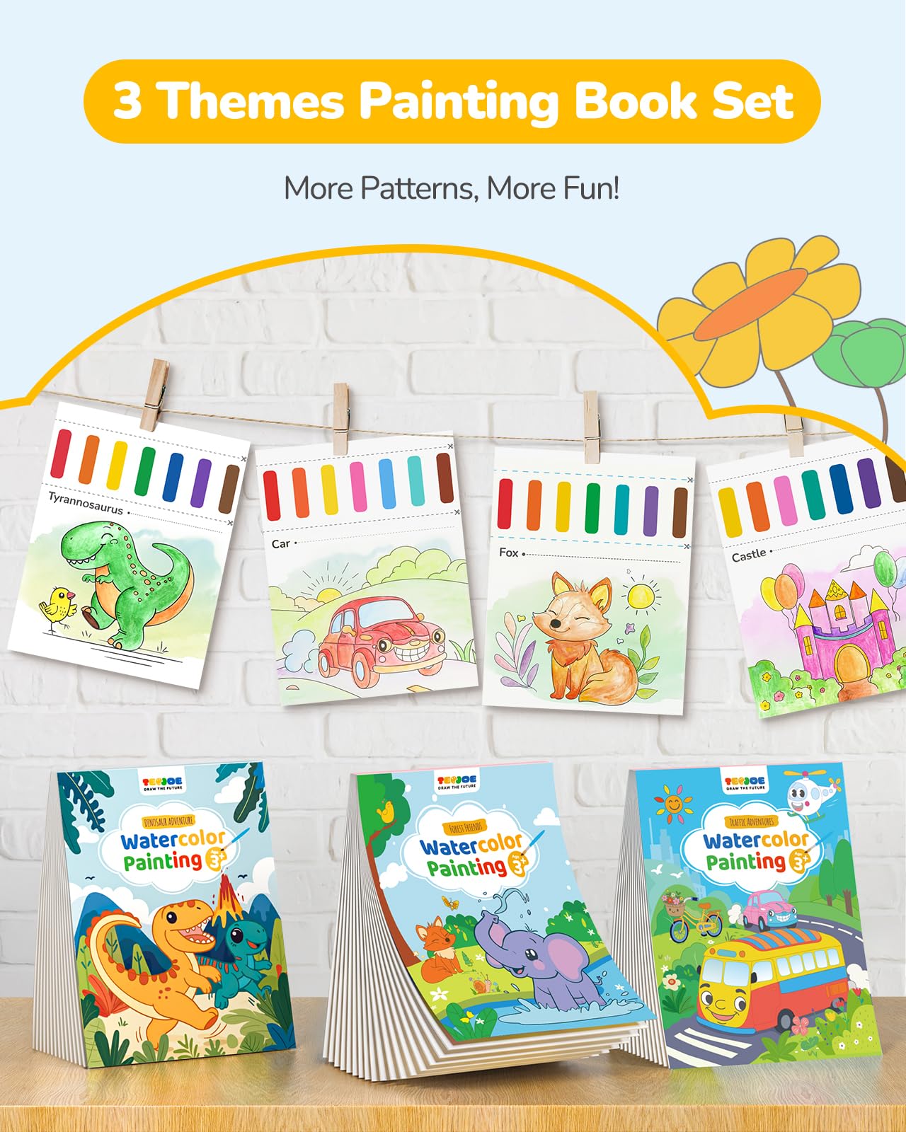 TECJOE dinosaurs watercolor page inspires storytelling with bright color options.