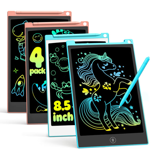 TECJOE 4-pack LCD tablets in vibrant colors for shared family drawing.