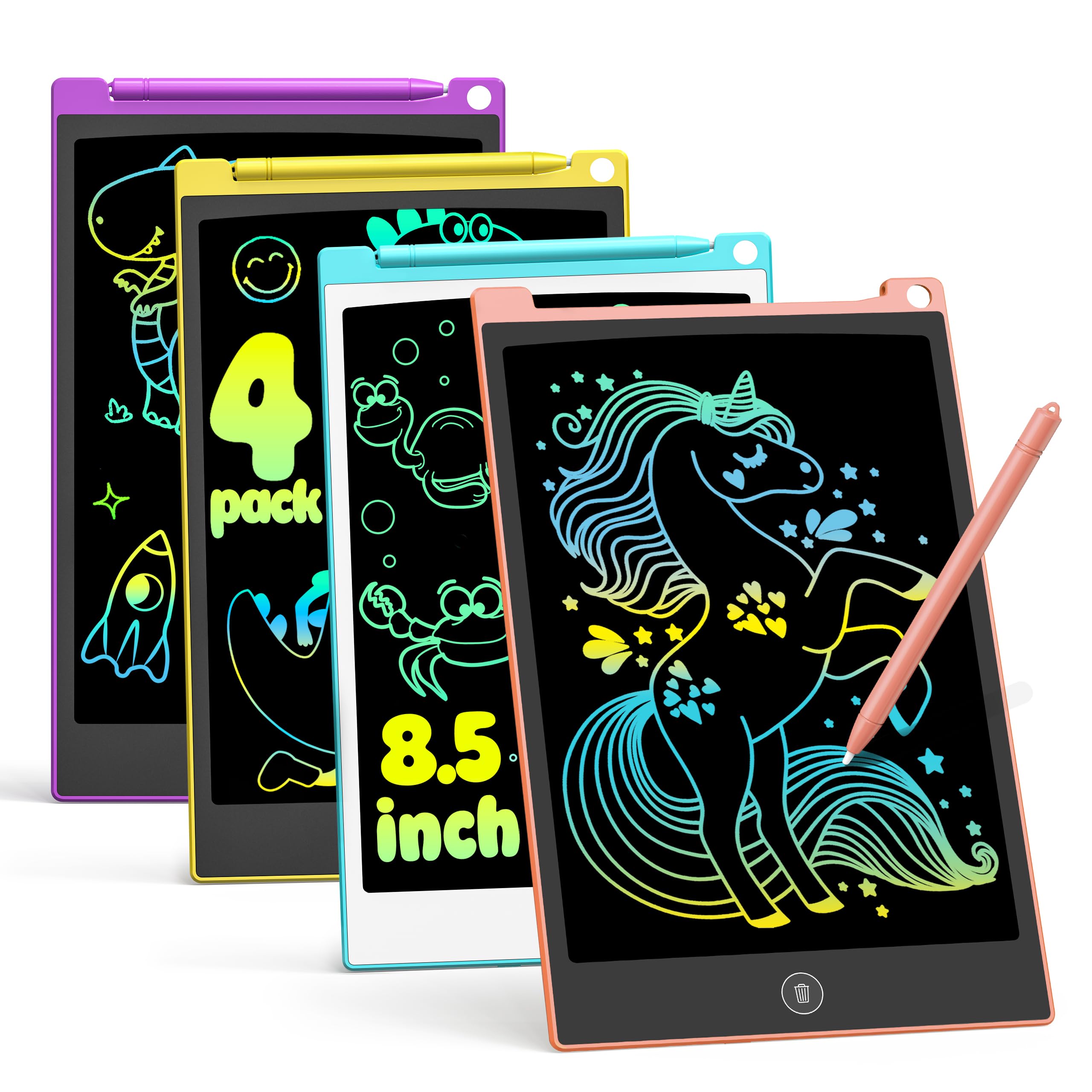 TECJOE four-pack LCD drawing tablets offer colorful doodle boards for mess-free creativity on the go