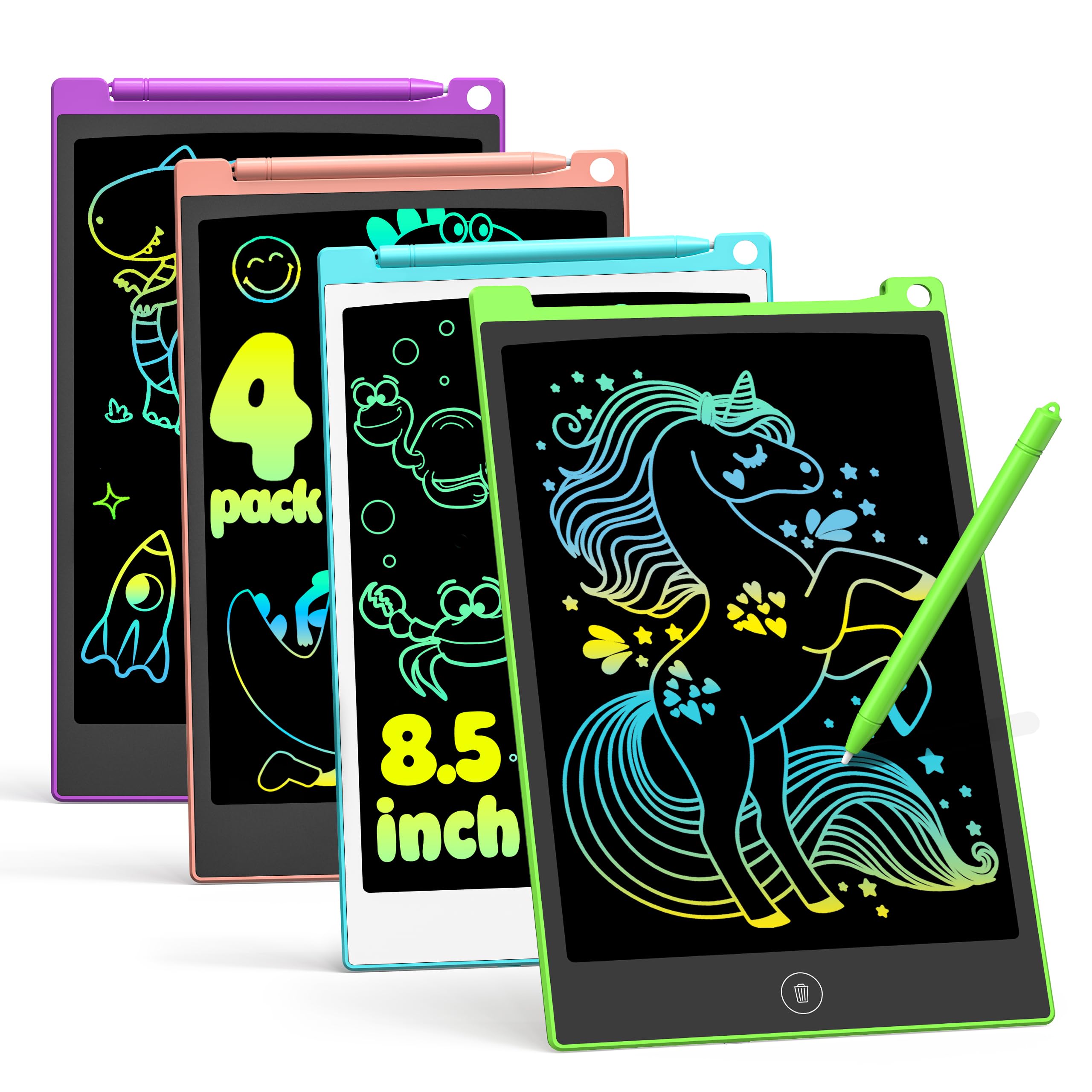 TECJOE 4-pack LCD writing tablets front view for mess-free family doodling