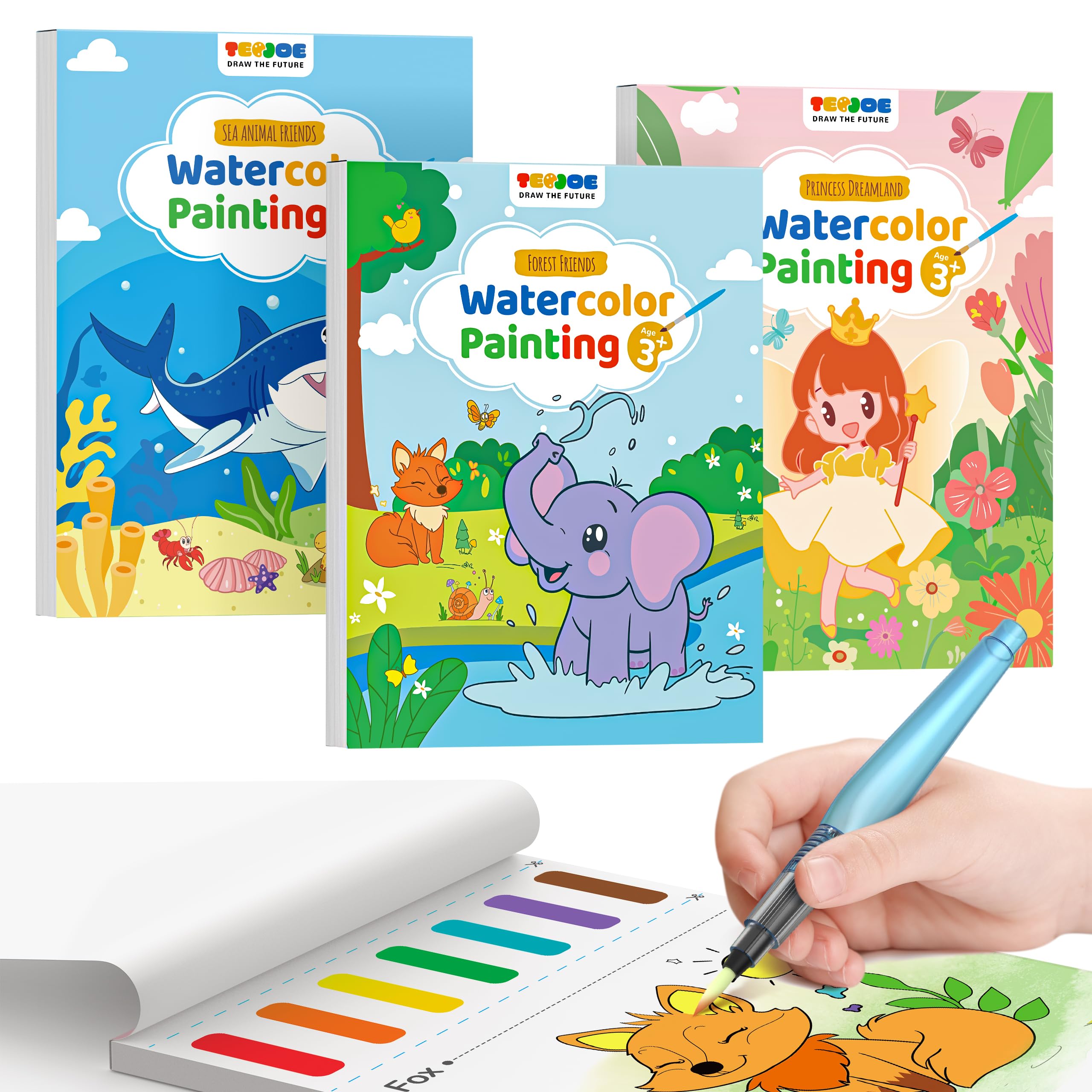 TECJOE forest coloring pages; easy water painting for toddlers with kid-friendly brushes