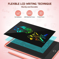 TECJOE lcd writing tablet with magnetic back attached to fridge for reminders.