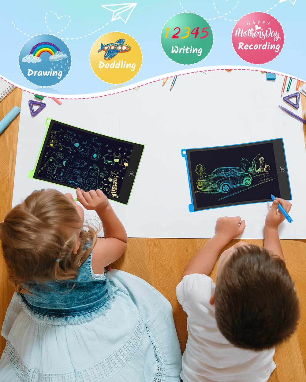 TECJOE LCD writing tablet in travel use scenario for car trips