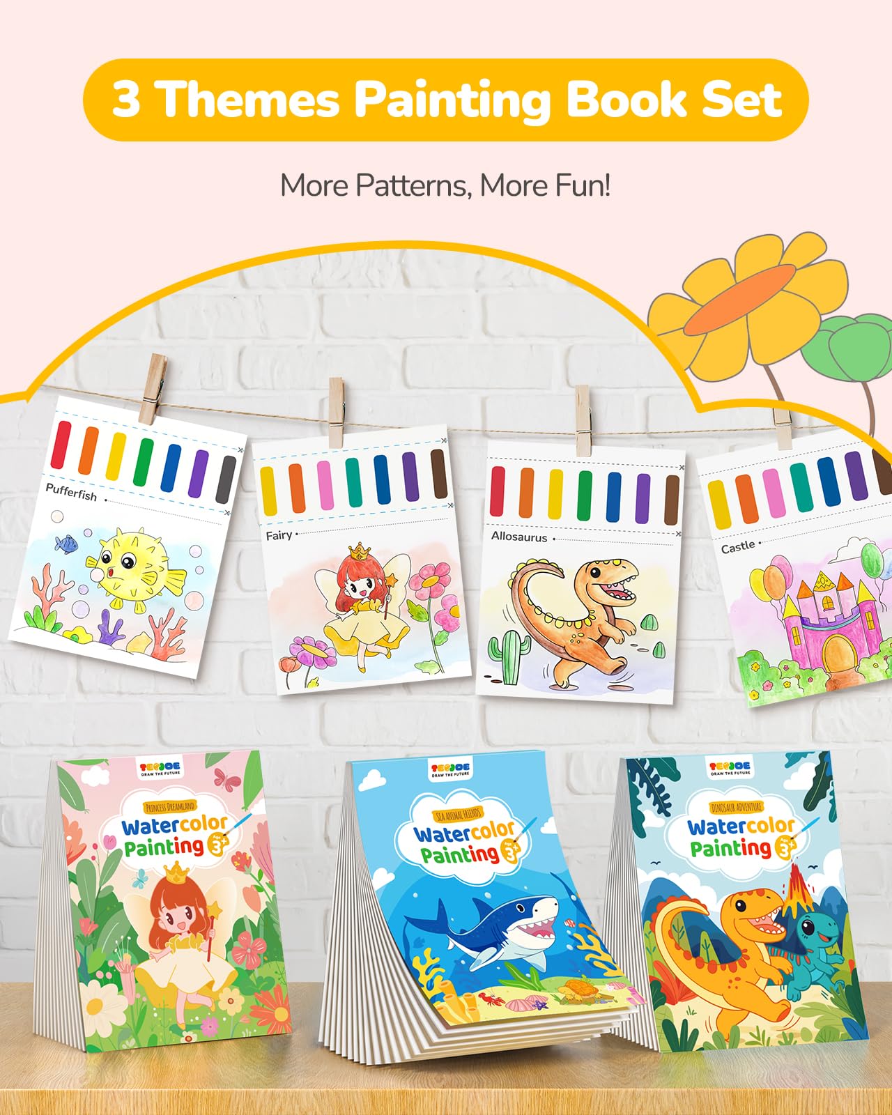 TECJOE paint set with 6 brushes supports easy, kid-friendly coloring.