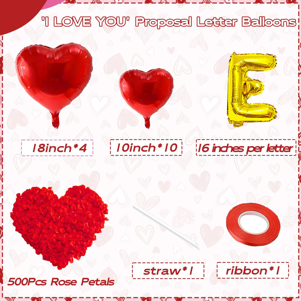 Tedercle red foil heart balloons with gold I LOVE YOU lettering for special nights