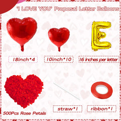 Tedercle red foil heart balloons with gold I LOVE YOU lettering for special nights