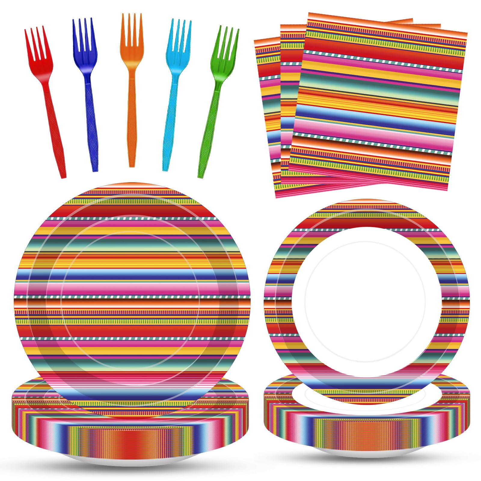 Tedercle serape striped dinner plates for vibrant Cinco de Mayo hosting