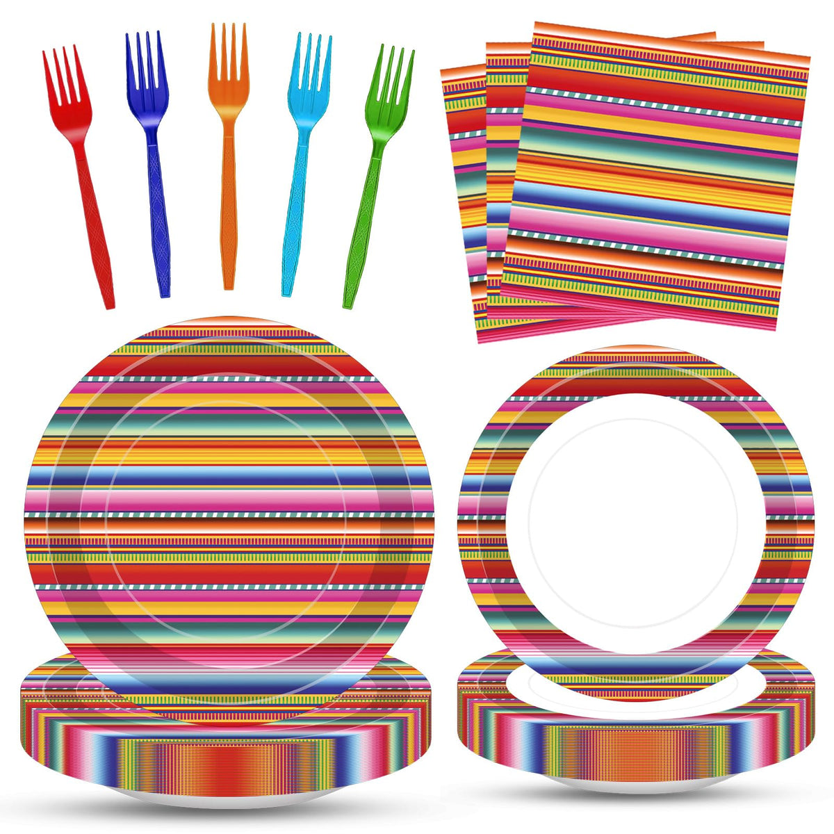 Tedercle serape striped dinner plates for vibrant Cinco de Mayo hosting