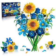 Teefrye blue rose sunflower bouquet build close-up for creative DIY decor.