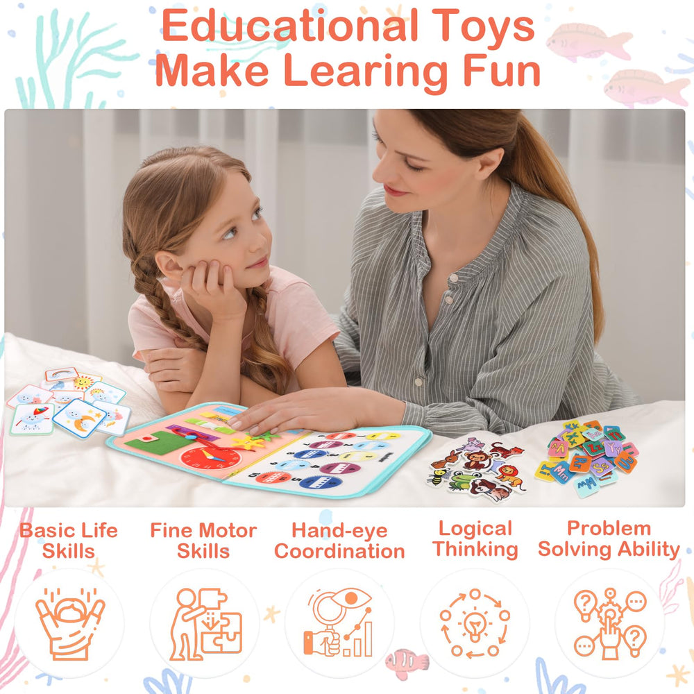 Teefrye Busy Board colors and shapes pages boost visual discrimination and color recognition.