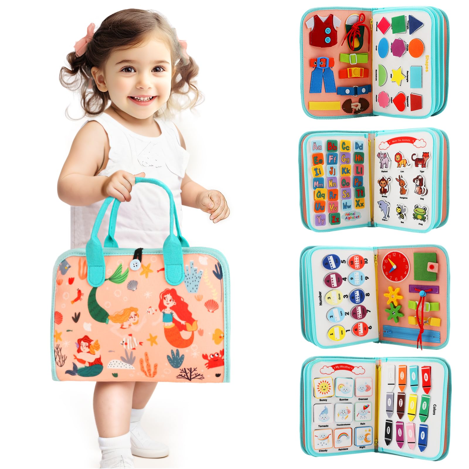 Teefrye Busy Board ocean cover promotes calm play and imaginative exploration on the go.