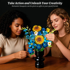 Teefrye Lego-flowers compatible bouquet integrates with other sets for mix-and-match.