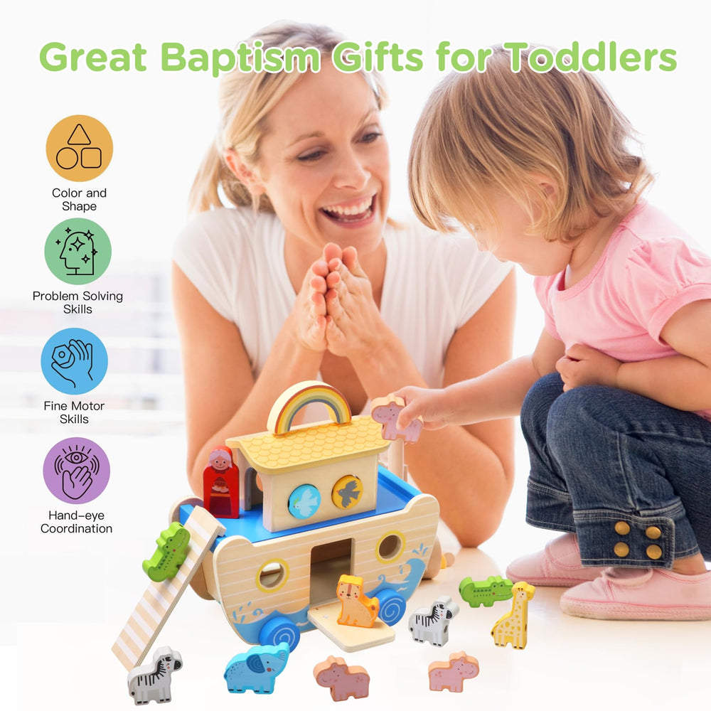 Teekdeer Noahs Ark toy wooden ladder for fine motor exploration