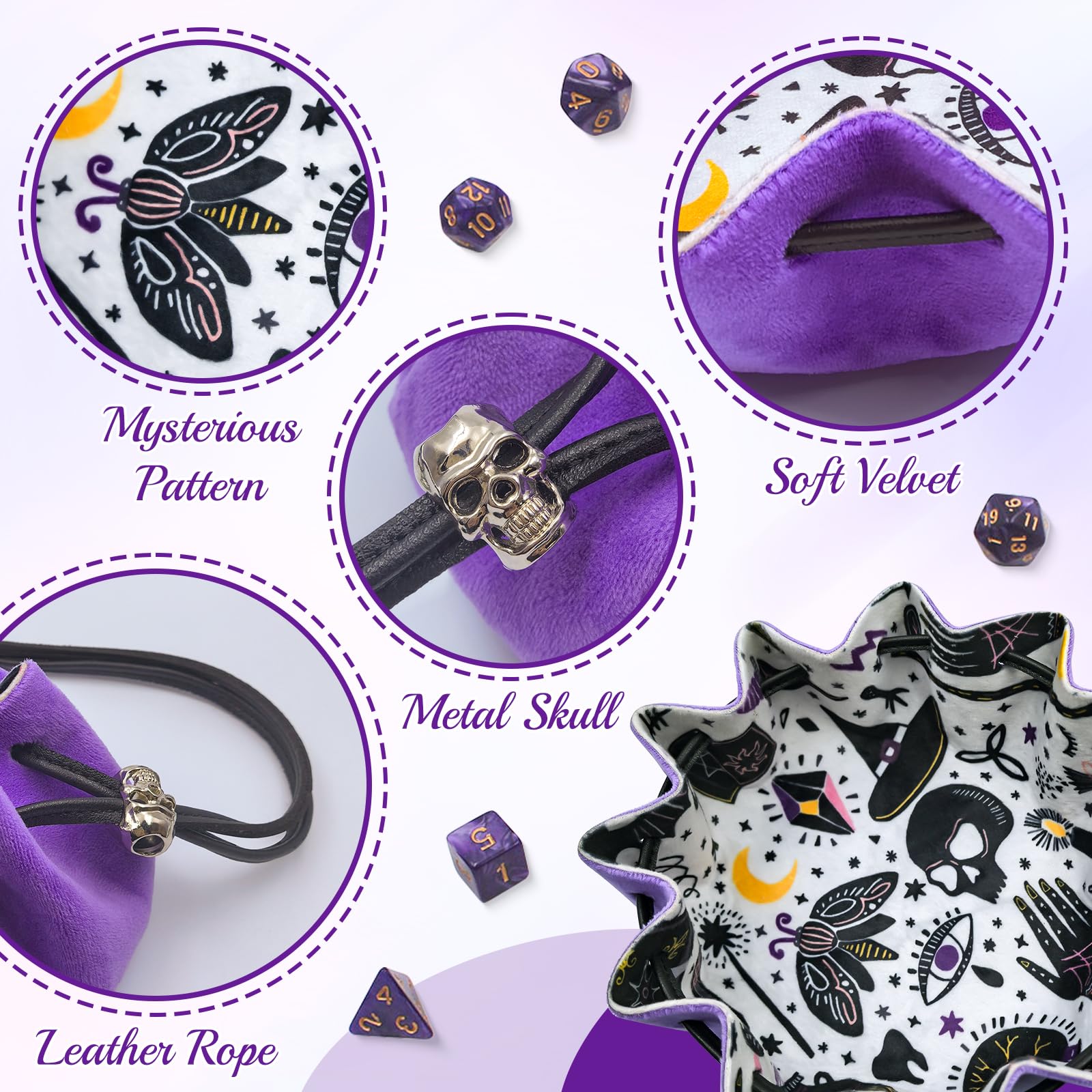 Teeloray dice bag with mystery pattern adds atmosphere to tabletop gaming