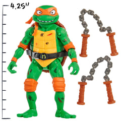 TMNT Michelangelo vs Leatherhead display case with diorama background