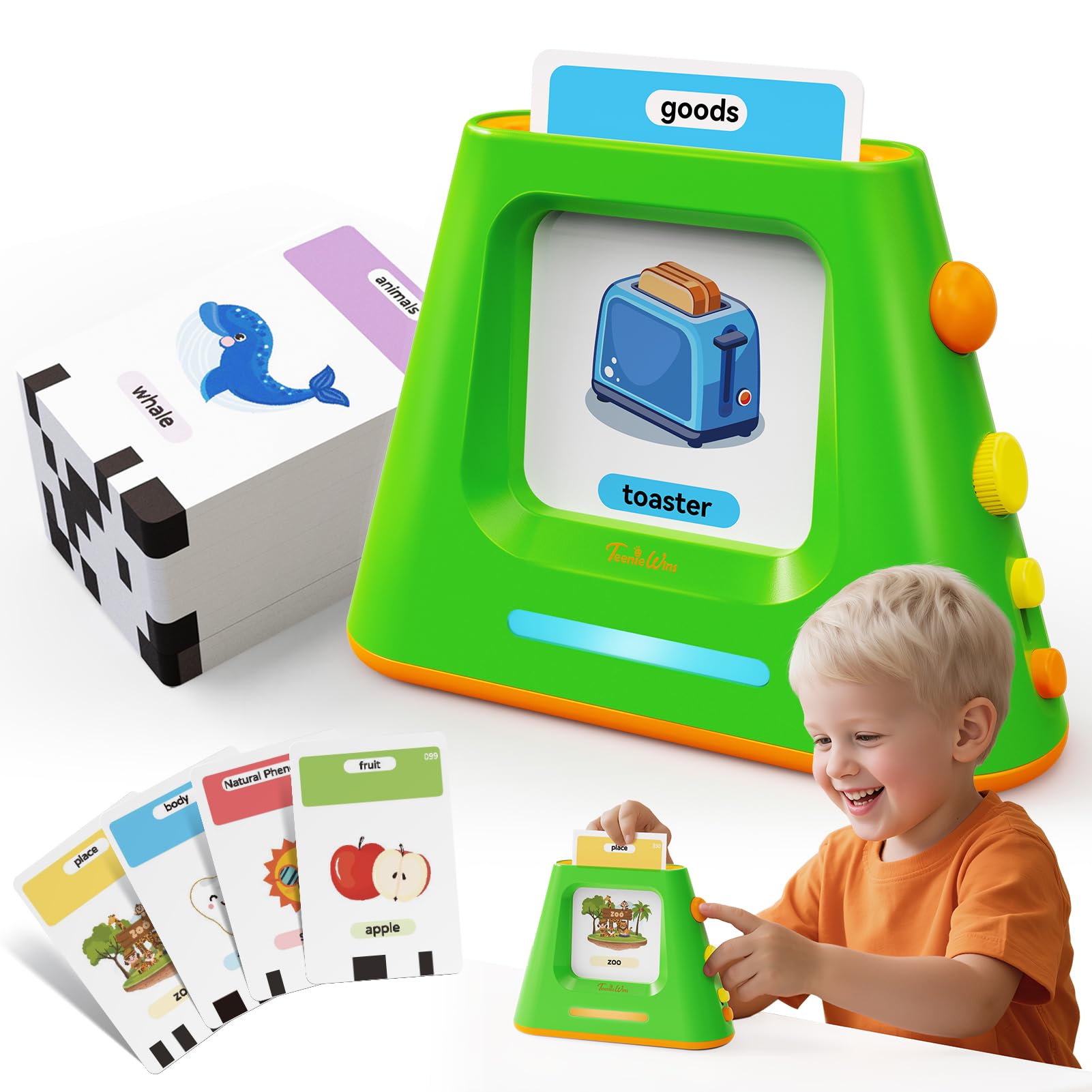 Teeniewins Talking Flash Cards with self standing base support independent play.