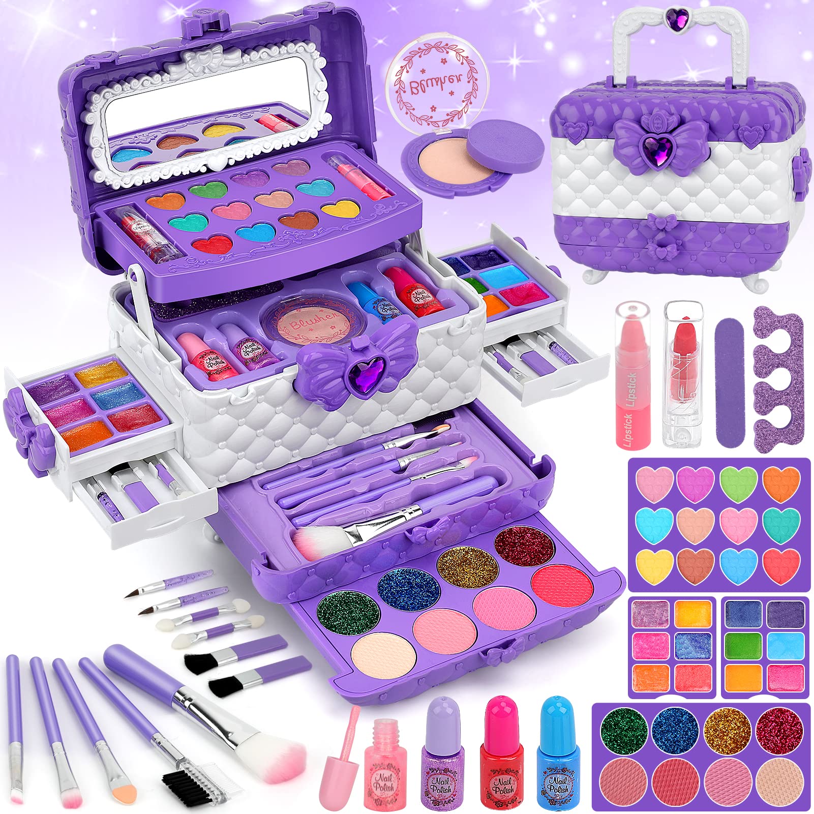 Teensymic Kids Makeup Kit case open, colorful palette ready for imaginative play.
