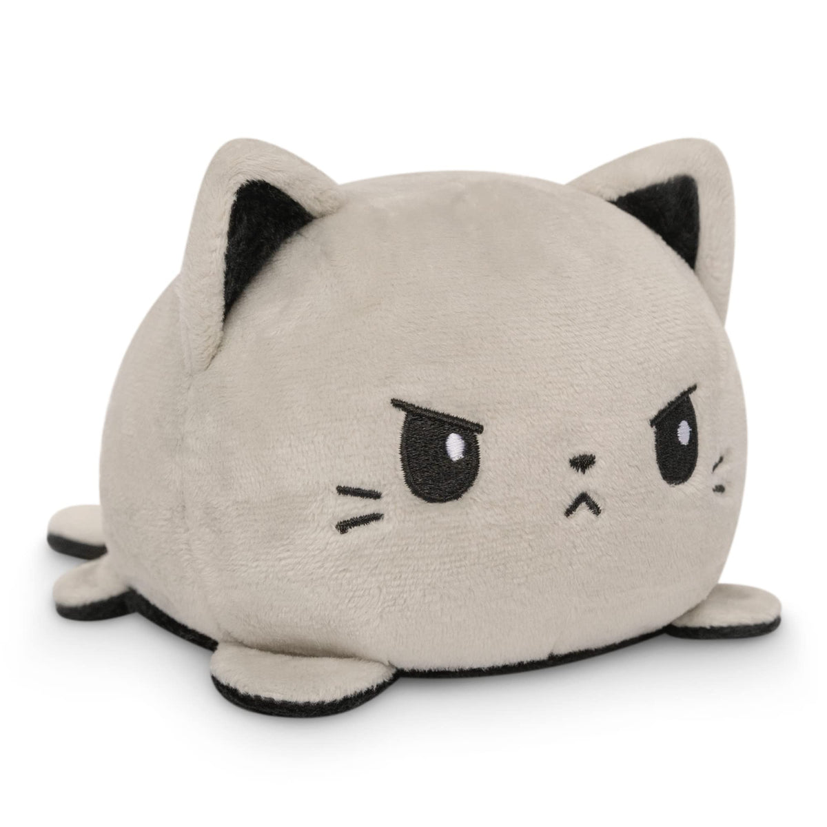 TeeTurtle Reversible Cat Plushie: black-gray face flip for mood expression and cuddling.