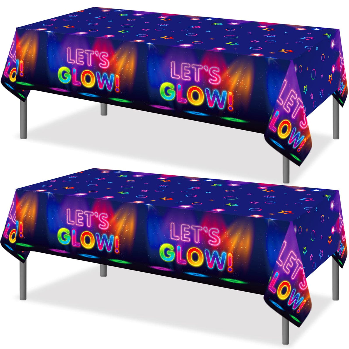 Tegeme 2-piece glow tablecloth under black light for neon parties