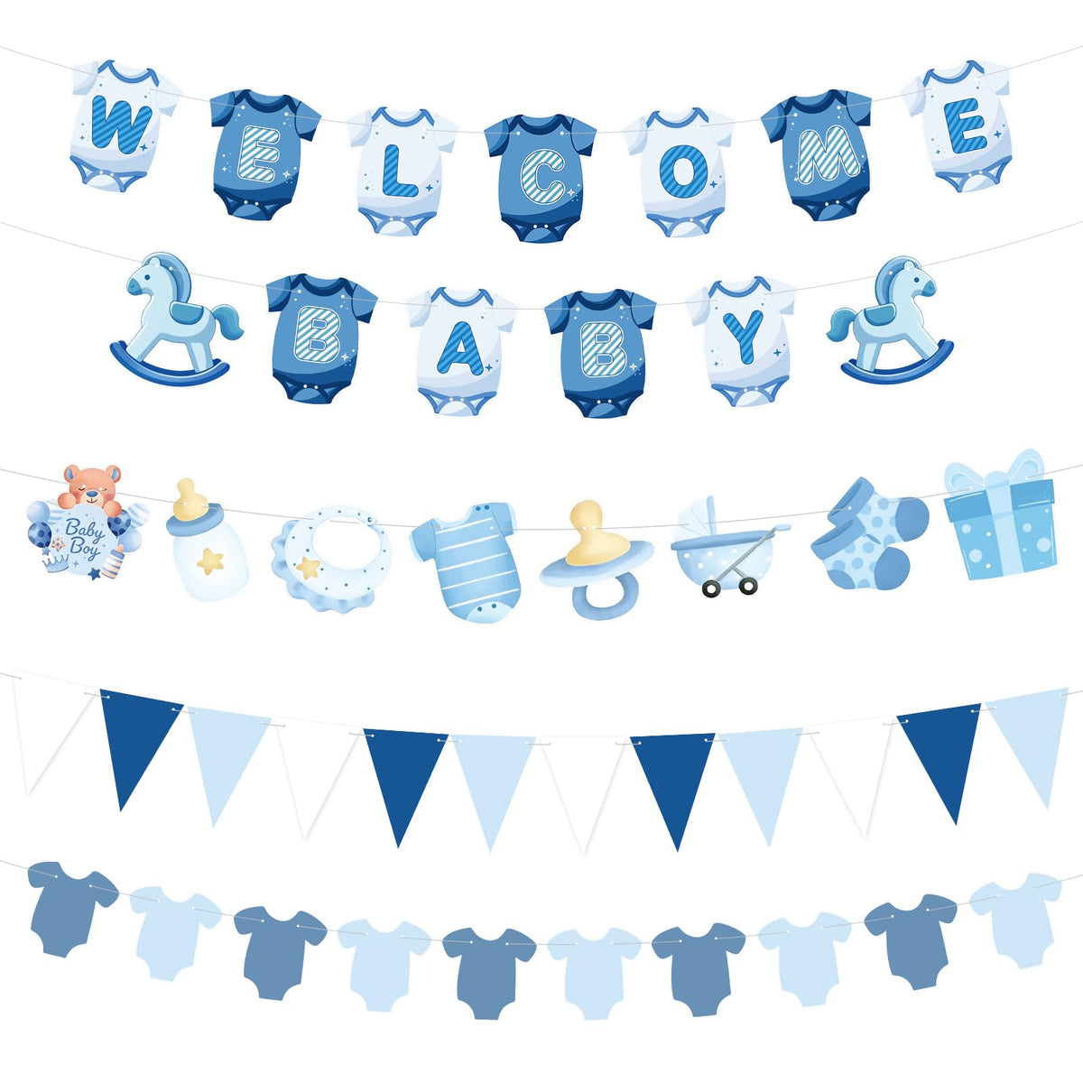 Tegeme blue gingham welcome banner for baby shower decor and photo-worthy moments.