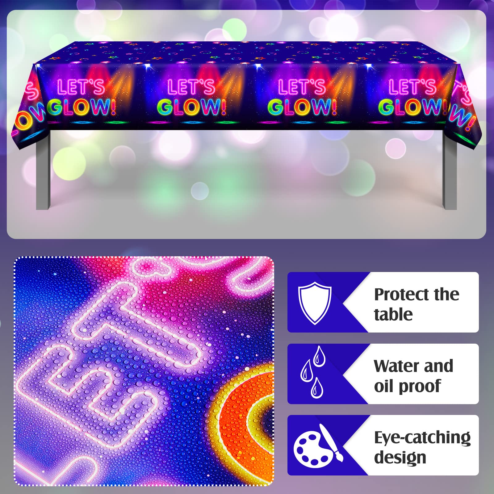 Tegeme glow in the dark tablecloth illuminated under UV light
