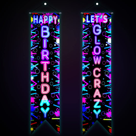 Tegeme neon birthday banner for porch signage glows under UV light for a festive entry