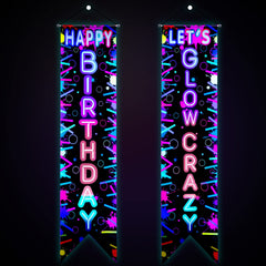 Tegeme neon birthday banner for porch signage glows under UV light for a festive entry