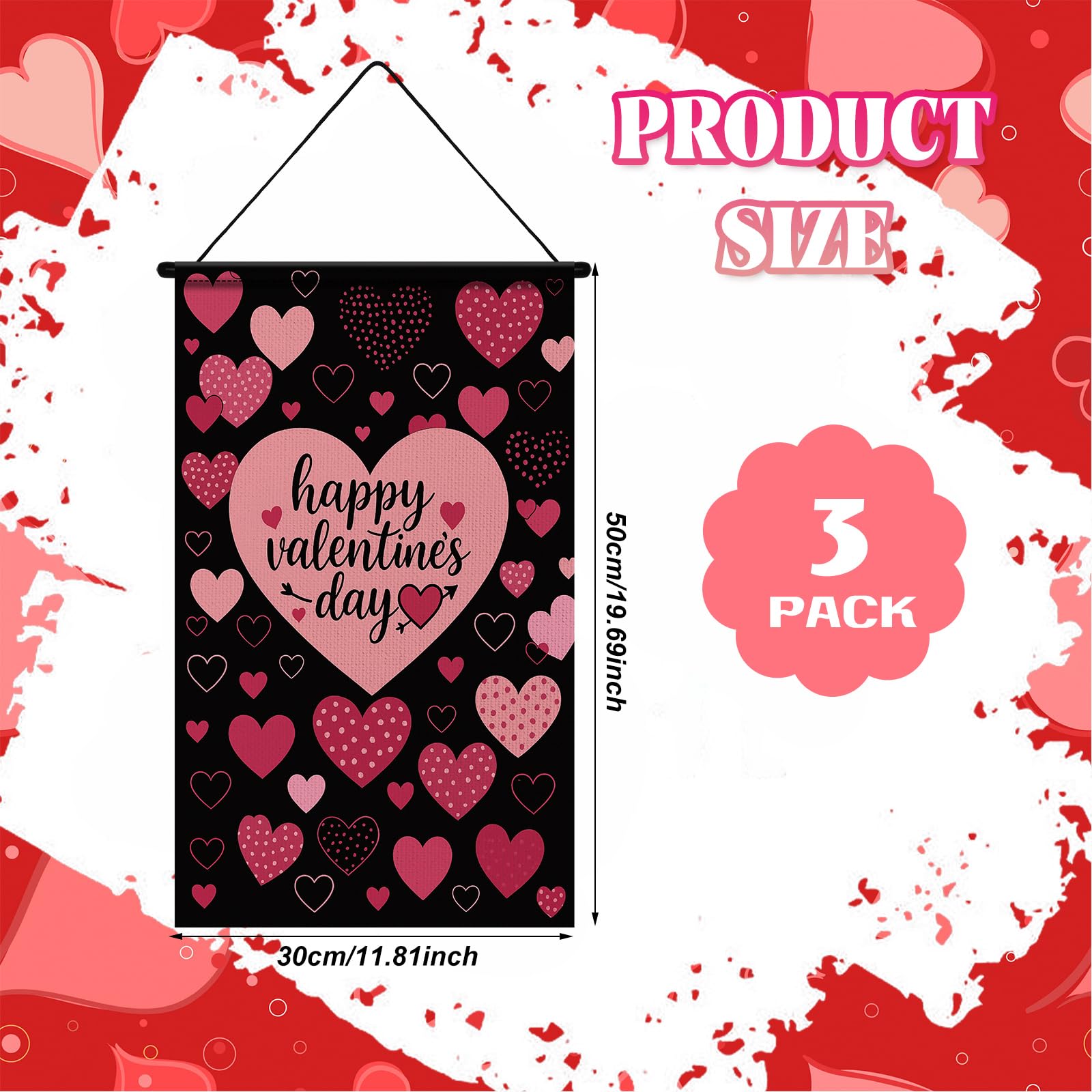 Tegeme heart banners pink and red display on wall for romantic decor.