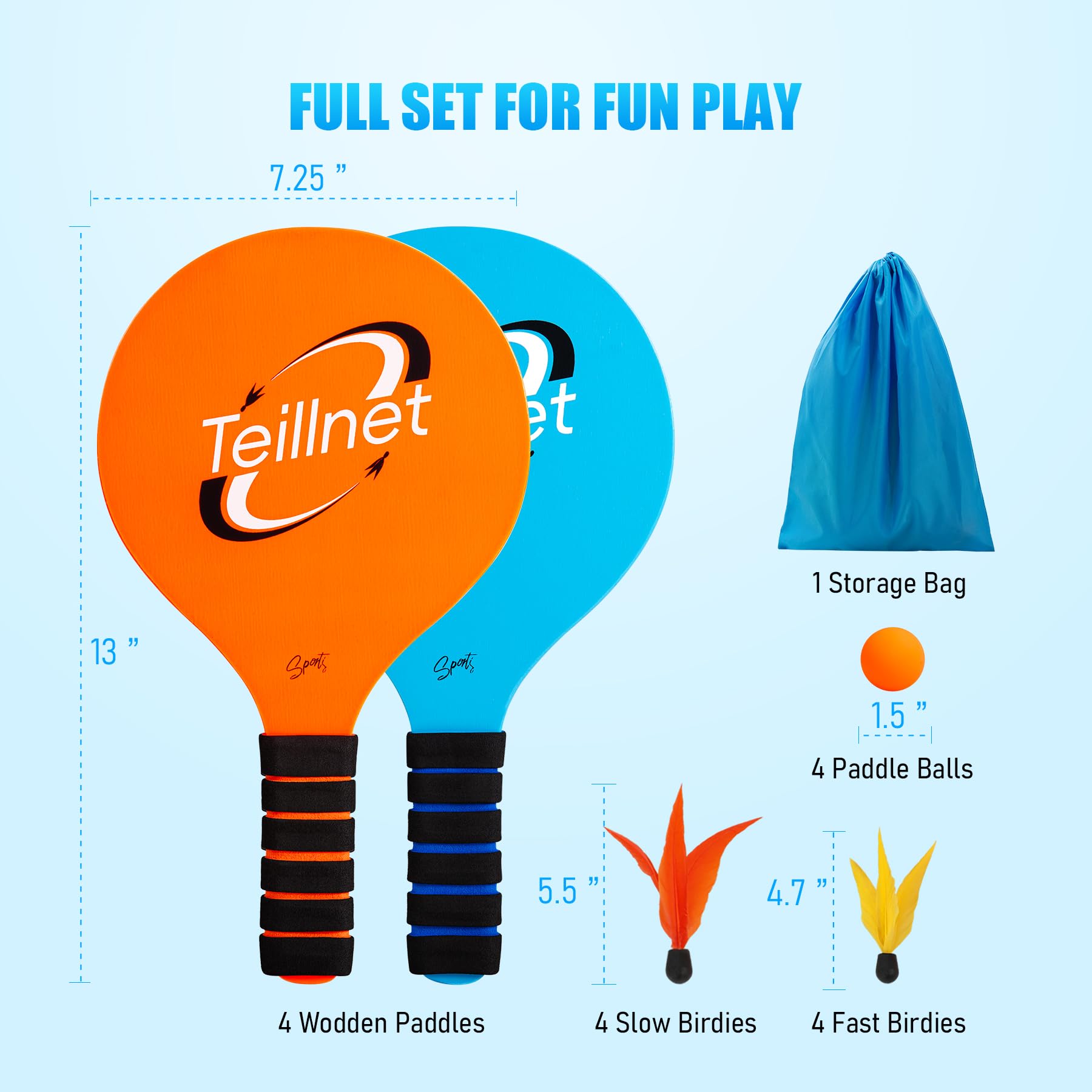 TEILLNET Paddle Ball Set paddles featuring waterproof nano-coating for outdoor use