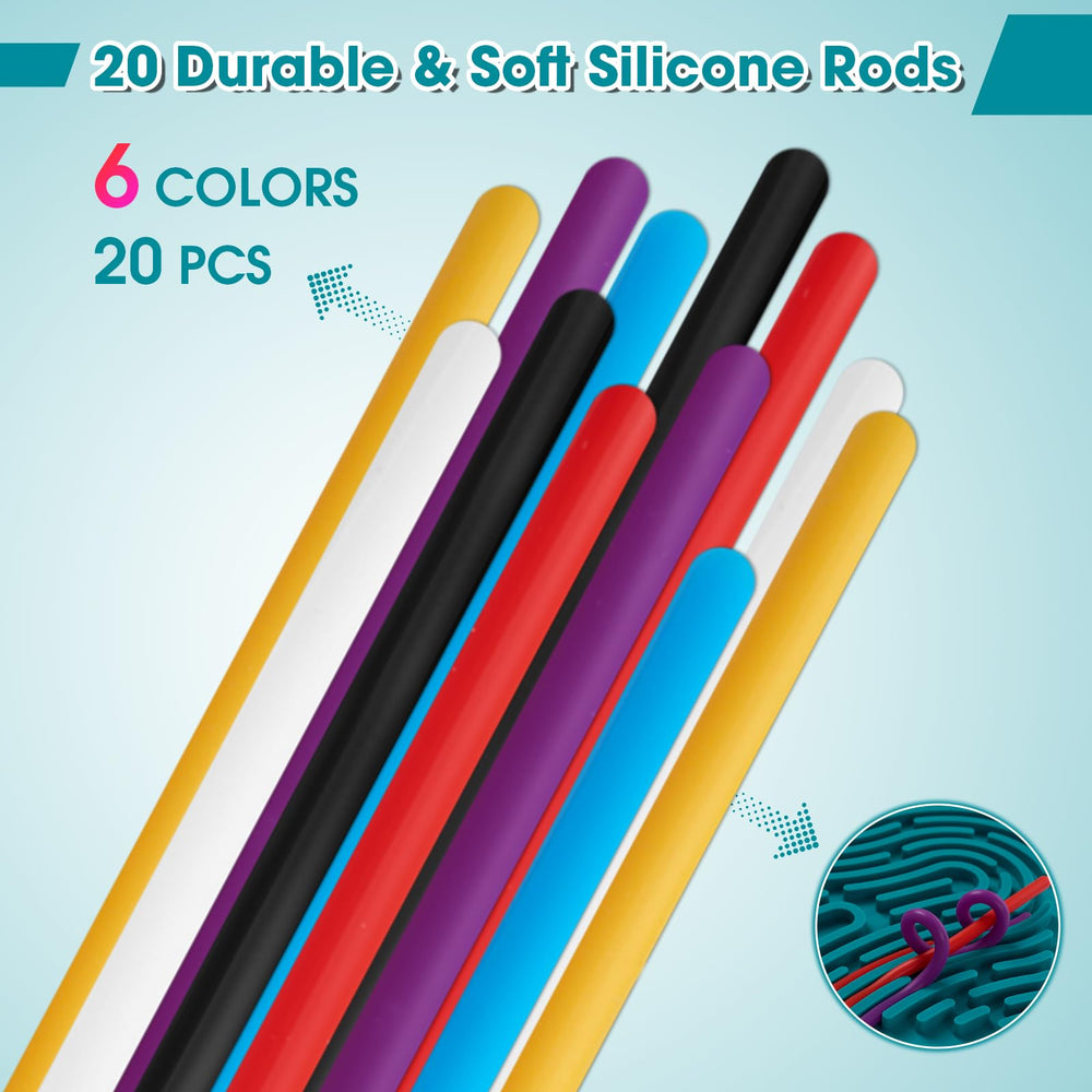 Teirdth close-up of 20 colored strings for fine motor practice.