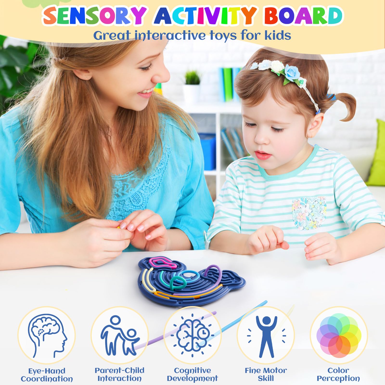Teirdth sensory activity board 12 strings close-up highlights tactile stimulation