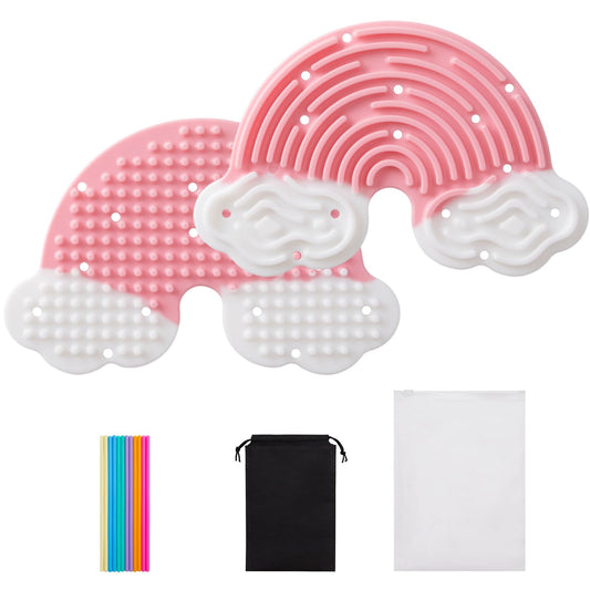 Teirdth Sensory Activity Board double-sided rainbow with 12 strings for focused, tactile play.